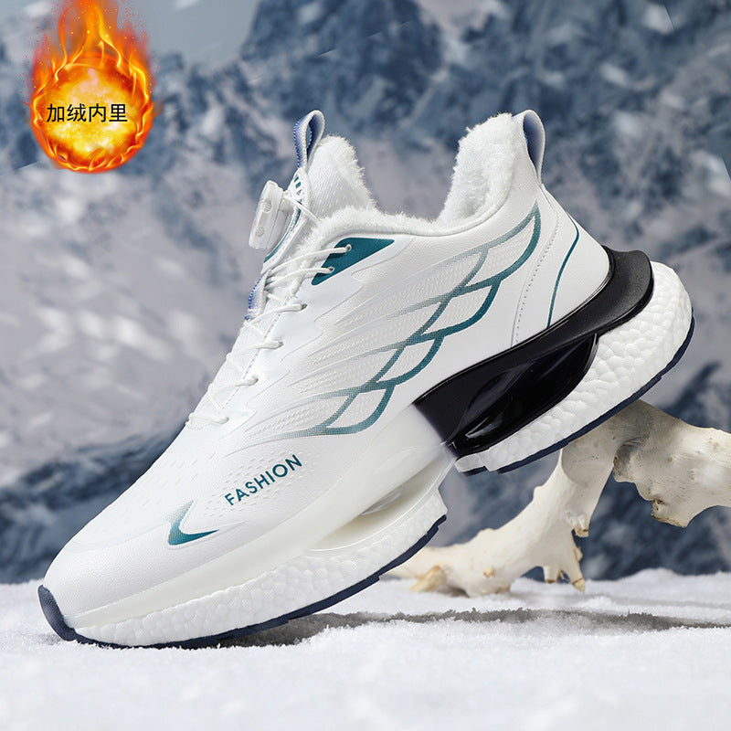 Winter Men's Shoes2025New Rotating Button Running Sports Shoes Men's Breathable Thick Bottom Popcorn Cushioning Running Shoes