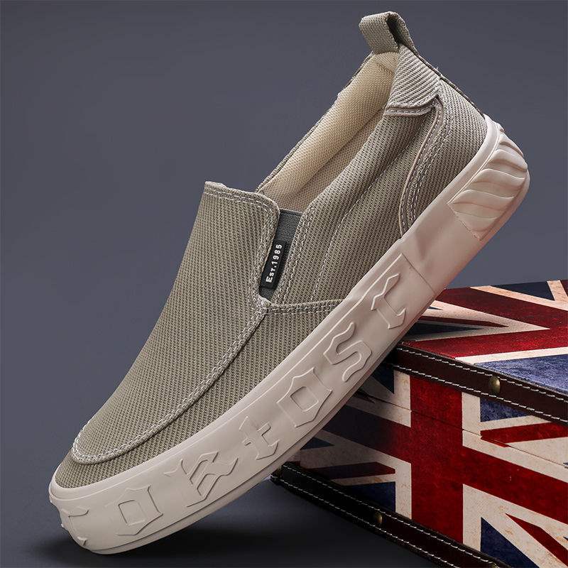 2025Autumn New Men's Shoes Thick-Soled Slip-On Canvas Shoes Lazy Old North Cloth Shoes Breathable Low-Top Loafers