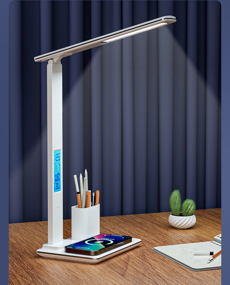 Student Eye Protection Desk Lamp Multi-Functional LED Digital Display Desktop Folding Light Smart15W Wireless Charging Desk Lamp Alarm Clock
