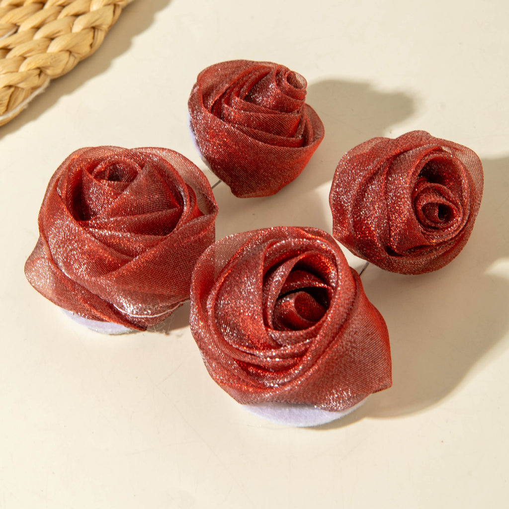 European and American Light Luxury High-End Fabric Rose Flower Earrings Fashion Versatile Three-Dimensional Flower Earrings Wholesale