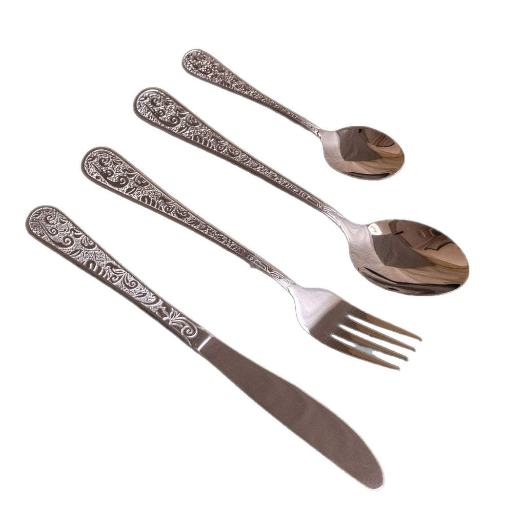 Phoenix Series Knife, Fork, and Spoon Stainless Steel Cutlery Set Five-Piece Retro Relief Pattern Western Steak Knife and Fork