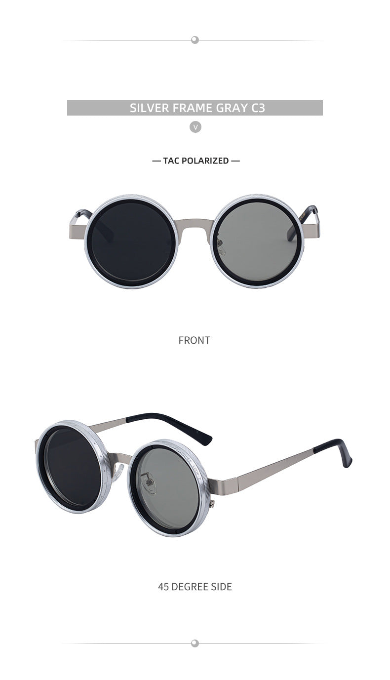 ND Nine-Stage Manual Adjustable Zoom Glasses Anti-Glare Round Frame Sunscreen Sunglasses High-End Polarized Sunglasses for Men