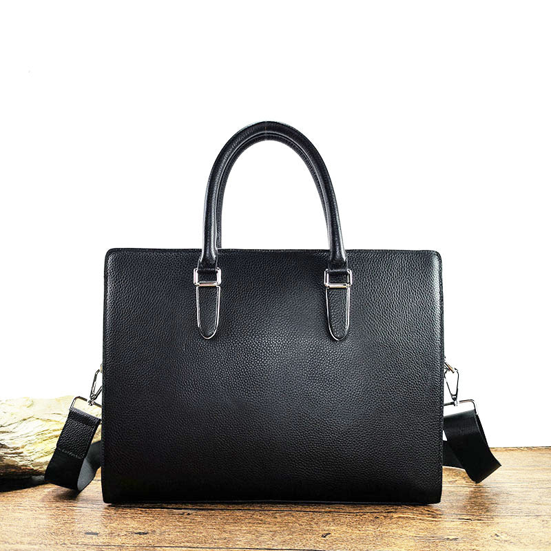 Anti-theft Fingerprint Lock Genuine Leather Briefcase Men's Business Handbag Commuting High-end Shoulder Crossbody Bag Fingerprint Unlock