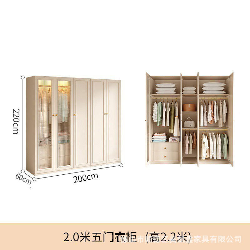 French Cream Style Wardrobe Small Apartment Home Cabinet Modern Simple Bedroom Full-Height Storage Cabinet Light Luxury Large Wardrobe