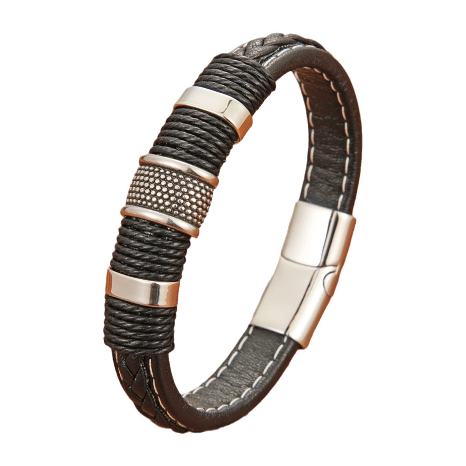 New Punk Bracelet for Men gold Steel Ring Bracelet Couple Jewelry Magnetic Clasp Cord Leather Bracelet