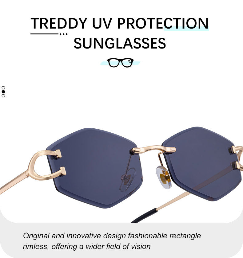 2025New European and American Fashion Frameless Sunglasses for Women with Metal Temples Trendy Outdoor Street Style Sunglasses for Women