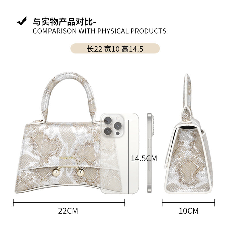 First Layer Snake Pattern Hourglass Bag Female Affordable Luxury Fashion Women's Bag Niche Baguette Handbag All-Match Shoulder Messenger Bag