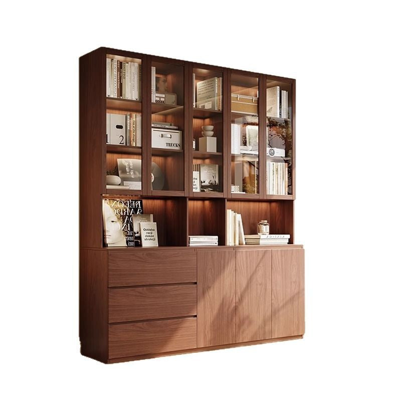 ENF Grade Oak Bookshelf Bookcase Floor-standing Storage Rack Living Room Wall-mounted Integrated Bookcase Storage Cabinet Organizer