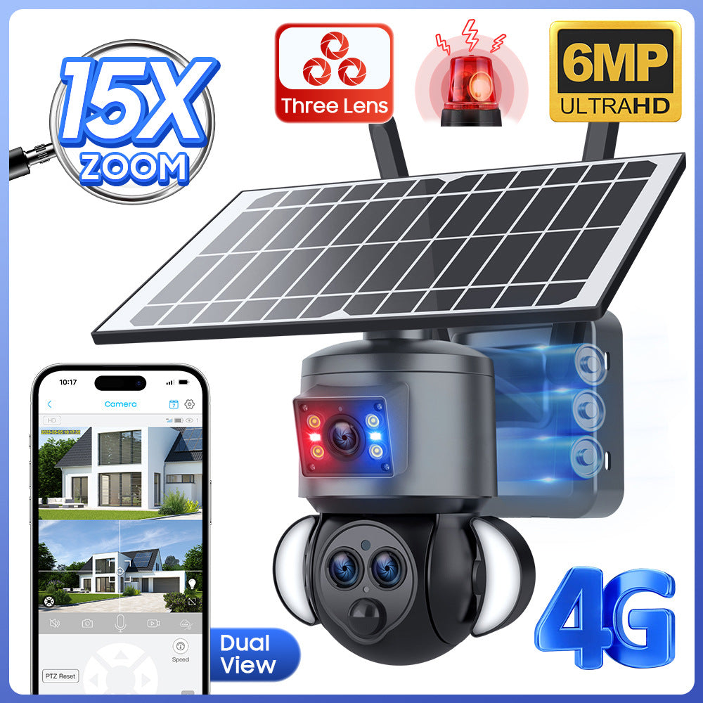 4G Solar Wide Angle Camera15Zoom6MP HD panoramic binocular camera for outdoor use