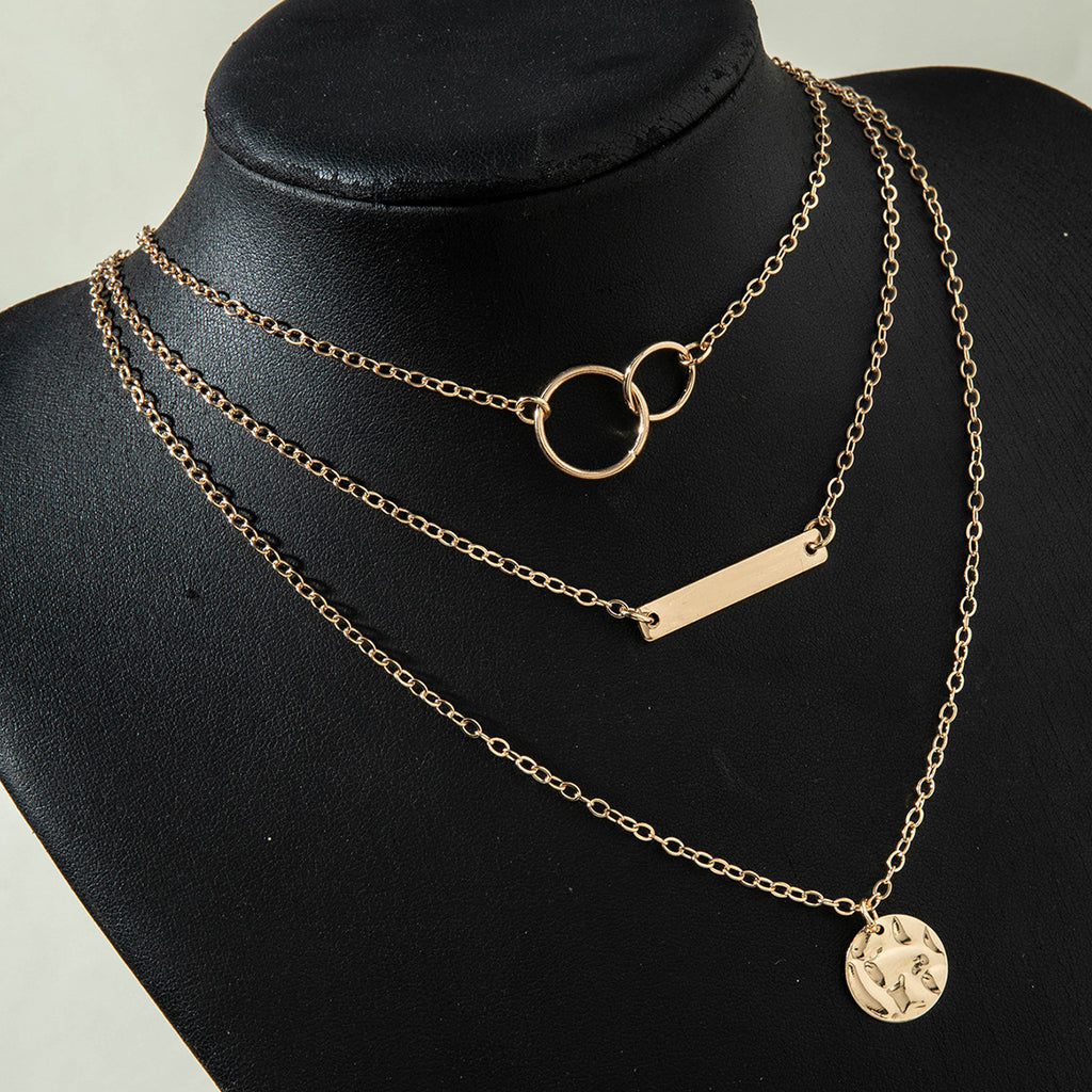 European and American Fashion Collarbone Chain Round Pendant Tassel Multi-layer Stacking Necklace Layered One-word Necklace3Set