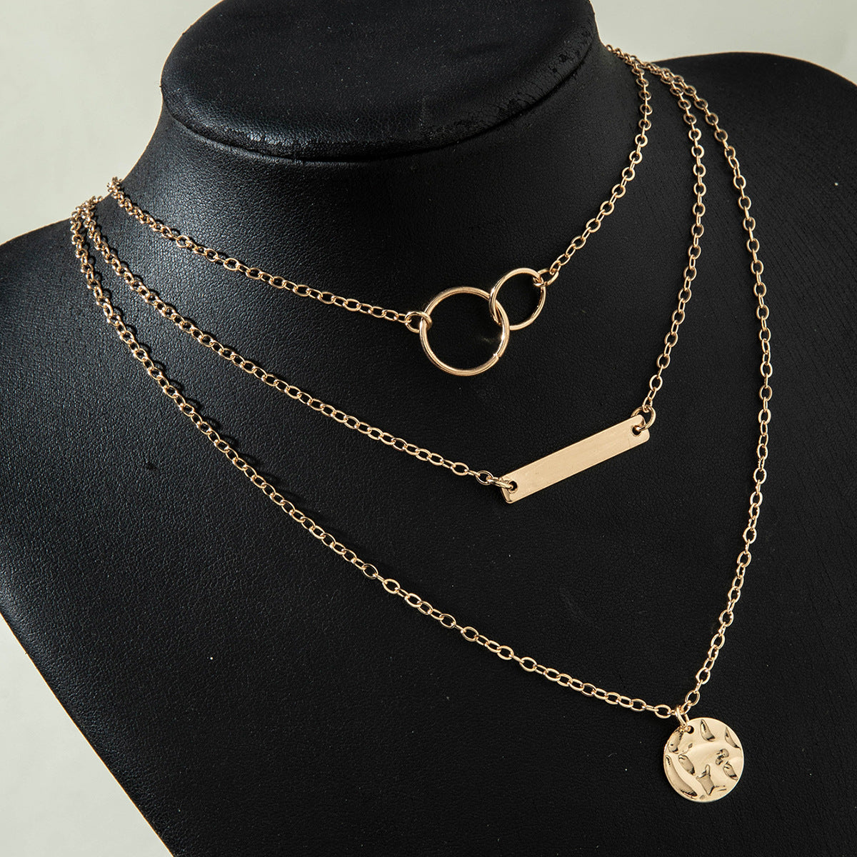 European and American Fashion Collarbone Chain Round Pendant Tassel Multi-layer Stacking Necklace Layered One-word Necklace3Set