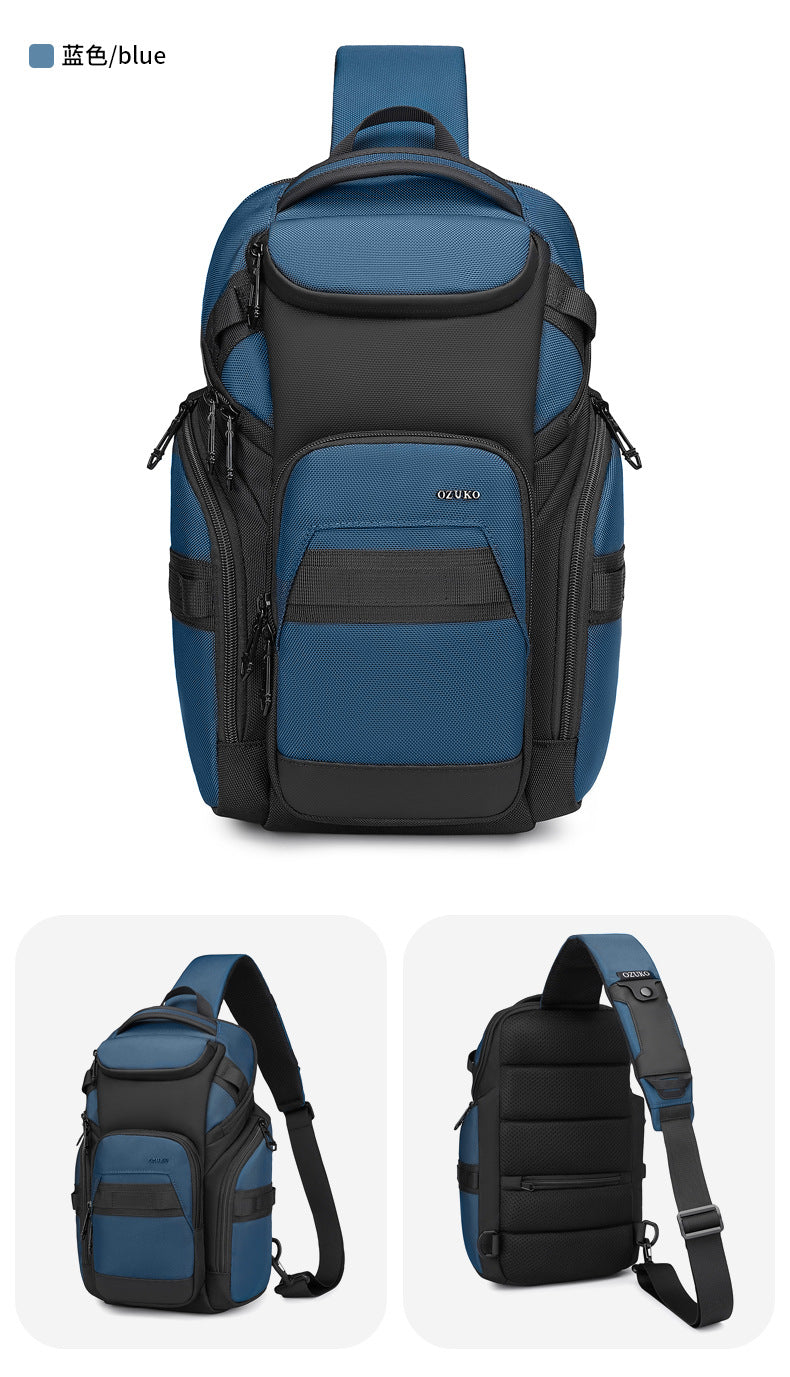 OZUKO Men's Chest Bag Waterproof Large Capacity Multifunctional Crossbody Bag Trendy Portable Lightweight High-end Feel Single Shoulder Bag