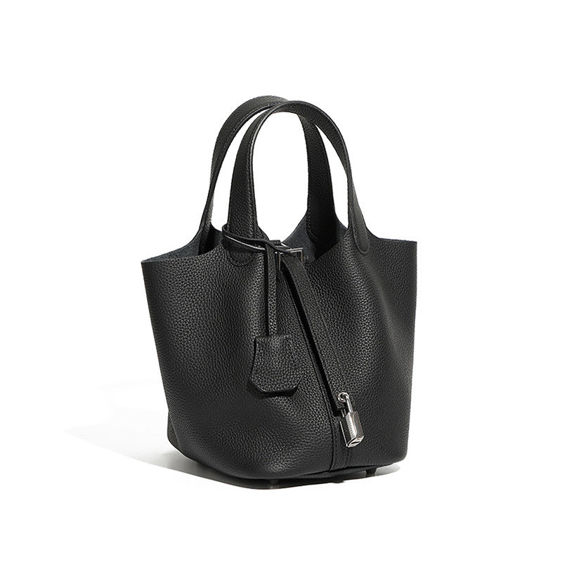 Top Layer Cowhide Vegetable Basket Bag for Women, Light Luxury Versatile Handbag, Niche Design, High-Quality Texture, Large Capacity Bucket Bag