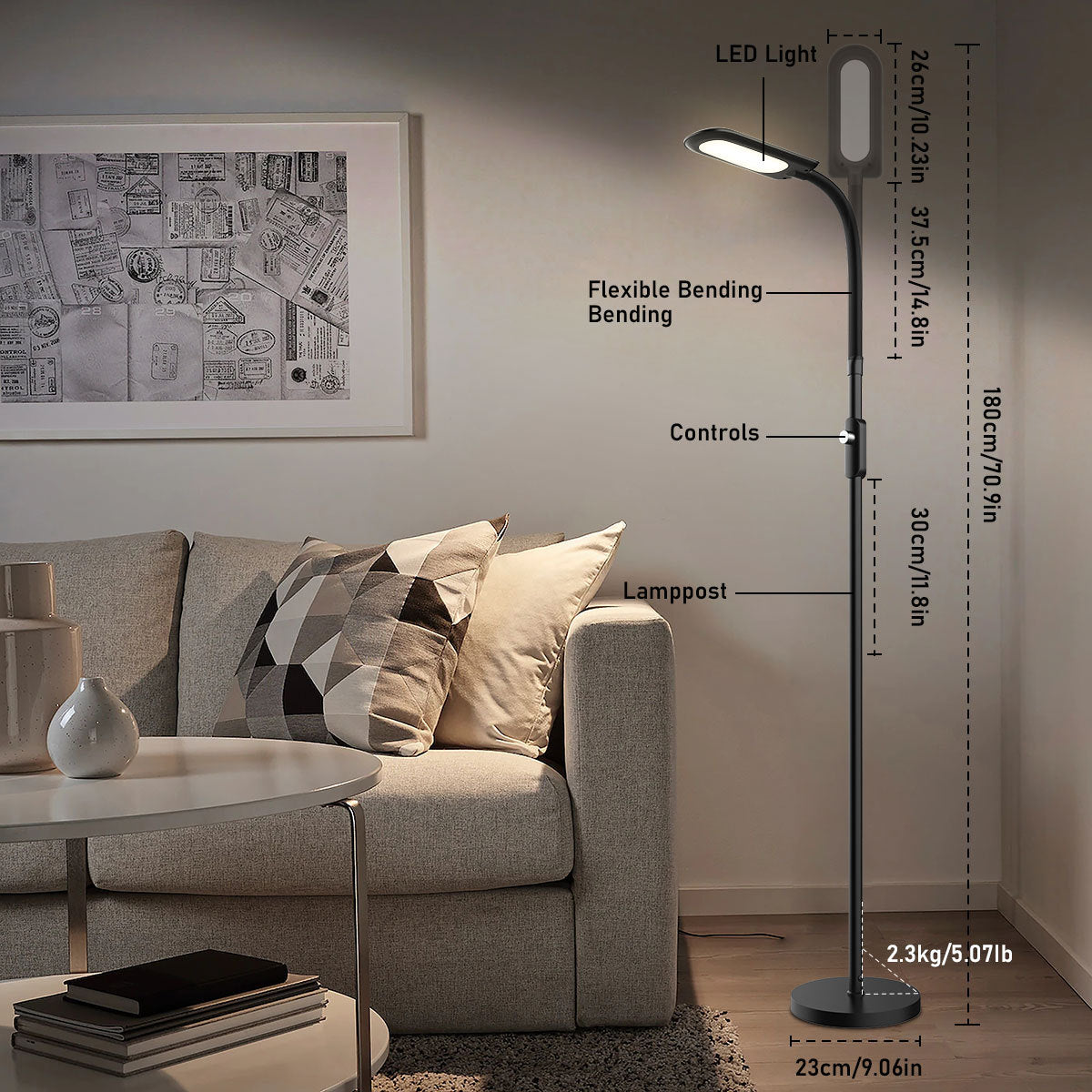 led Reading Lamp Sofa Floor Lamp Bluetooth Floor Lamp Eye Protection Reading Lamp Bedside Floor Lamp Three Color Temperature Adjustable