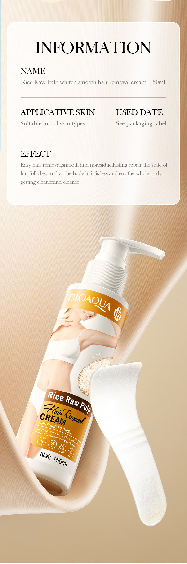 Rice Puree Whitening Hair Removal Cream BIOAOUA Soothing Leg Hair Removal Body Hair Removal Cream Wholesale