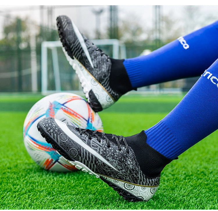 World Cup Same Style Blue and White Porcelain High-top Soccer Shoes for Men and Women, Children and Youth Competition Training Shoes