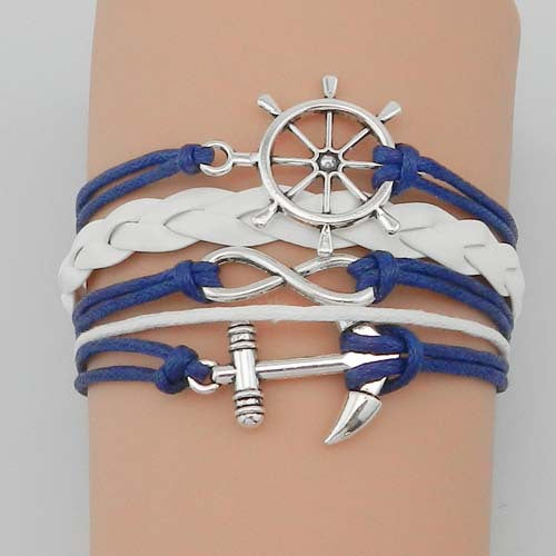 Vintage Anchor Multi-layer Braided Bracelet Owl Cross Bracelet Men's Layered Handmade Braided Leather Bracelet
