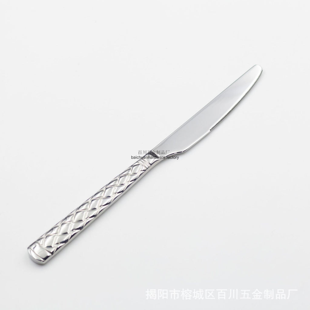 304Stainless Steel Knife Fork Spoon Thickened Forged Relief Tableware Western Steak Knife Fork Dessert Spoon4Piece Suit