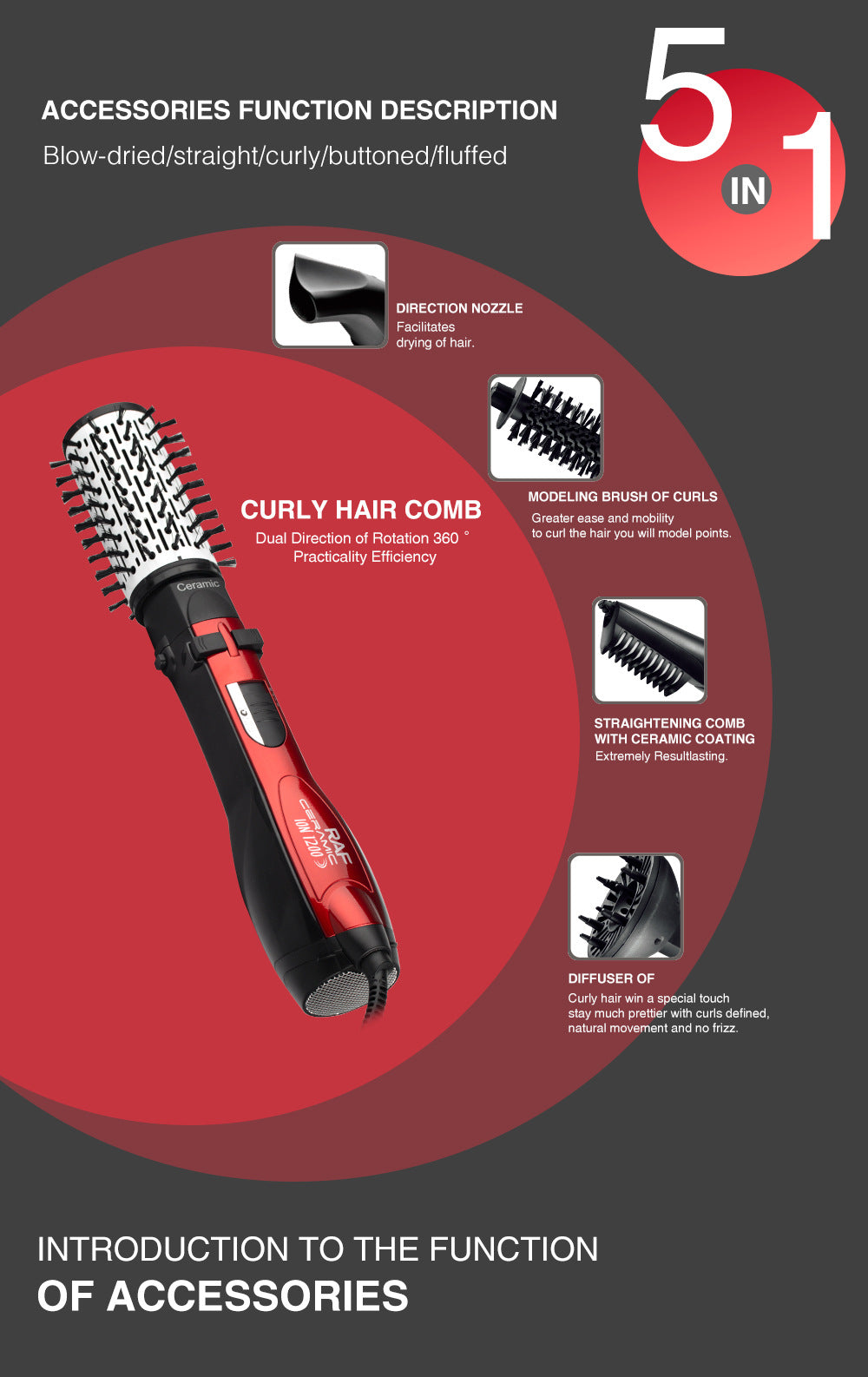 Multifunctional Curling Hair Dryer Comb Pear Flower Head High Power Household Hairdressing Styling Tool Set5