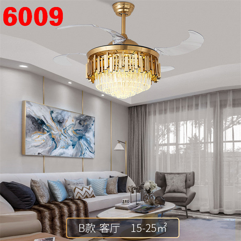 Invisible Fan Light Remote Control led Fan Chandelier Home Electric Fan Lamp scandinavian Iron Restaurant Lamp Crystal Ceiling Fan Lamp