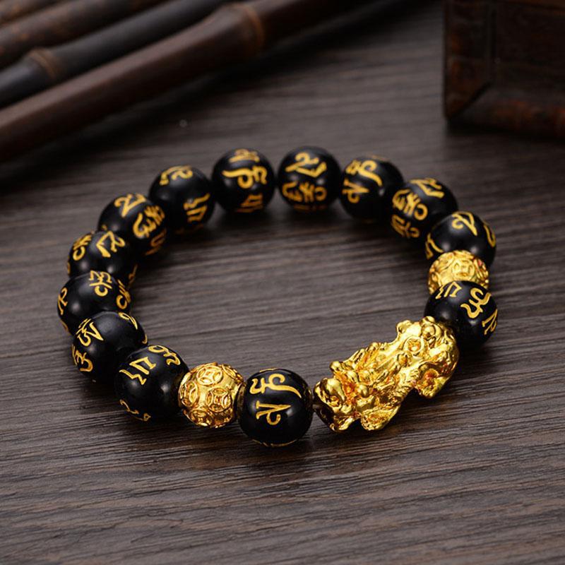 Vietnam Sand Gold Pixiu Bracelet for Men and Women Imitation3D Hard pure gold99Obsidian Wealth-Attracting Pichu Buddha Bead Jewelry Long-Lasting Color