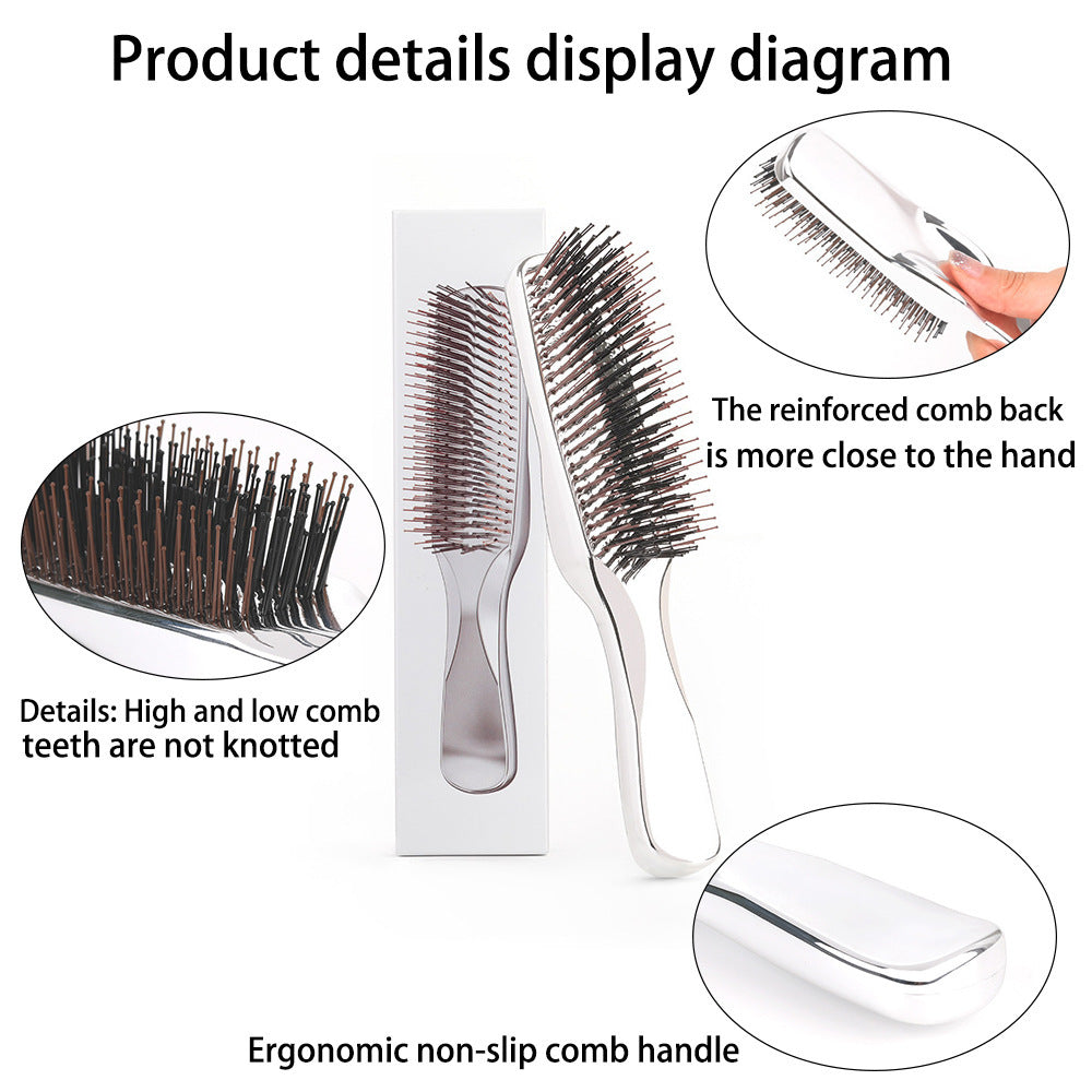 Electroplated Fine Needle Comb Head Meridian Massage Comb Scalp Cleaning Care Comb Dry and Wet Dual-use Portable Hairdressing Comb