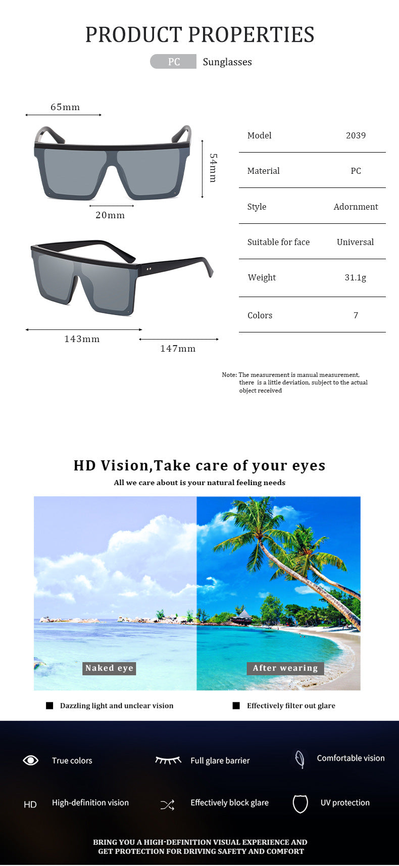 One-piece Lens Sunglasses for Men, High-end Fashion Sunglasses for Women, European and American Style Large Frame Square Glasses sunglasses