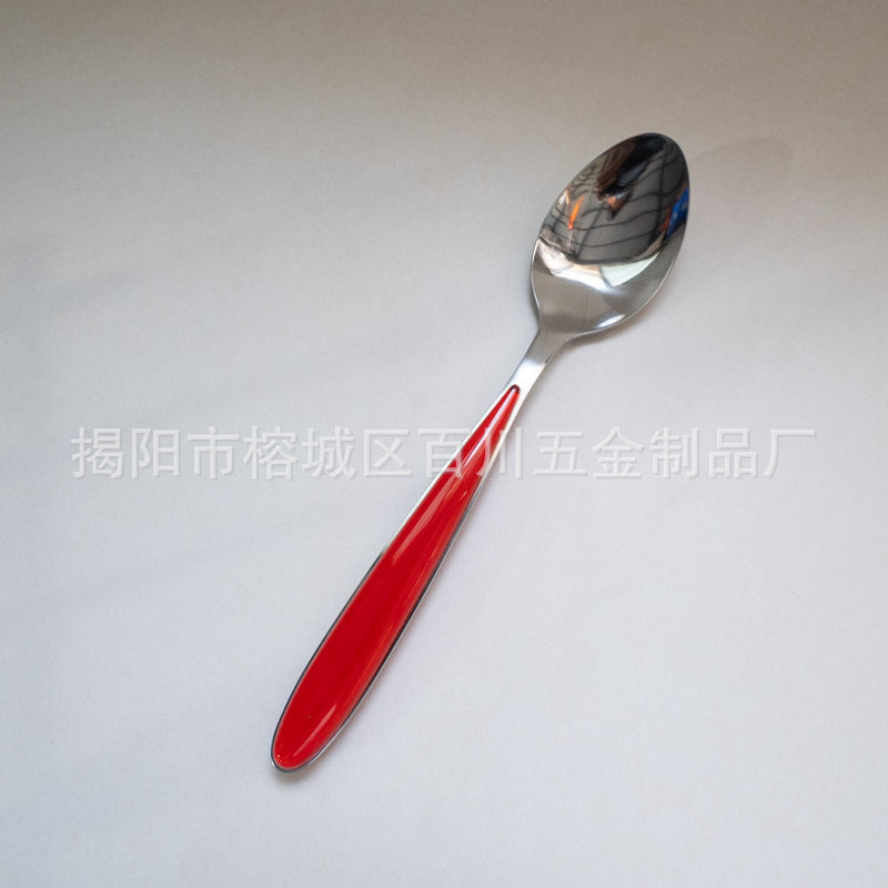 18/10Western Cutlery Set Stainless Steel Knife Fork Spoon Dopamine Color Long Handle Spoon High Aesthetic Home Use