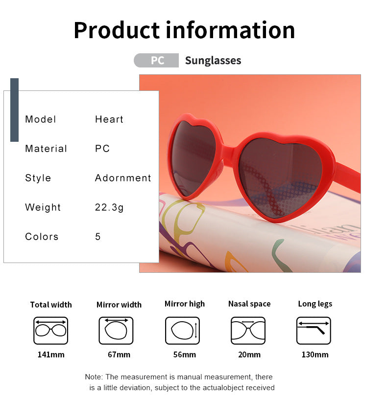 Light Changing Heart Romantic Glasses Night Internet Celebrity Same Style Sunglasses Trendy Heart Sunglasses Stage Performance