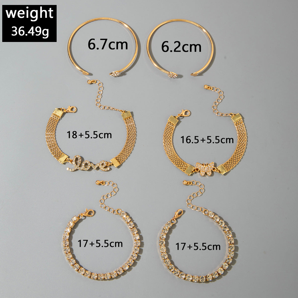 European and American Jewelry High-End Imitation Crystal Butterfly Bracelet Set Fashion Inlaid Diamond Heart Bracelet Wholesale
