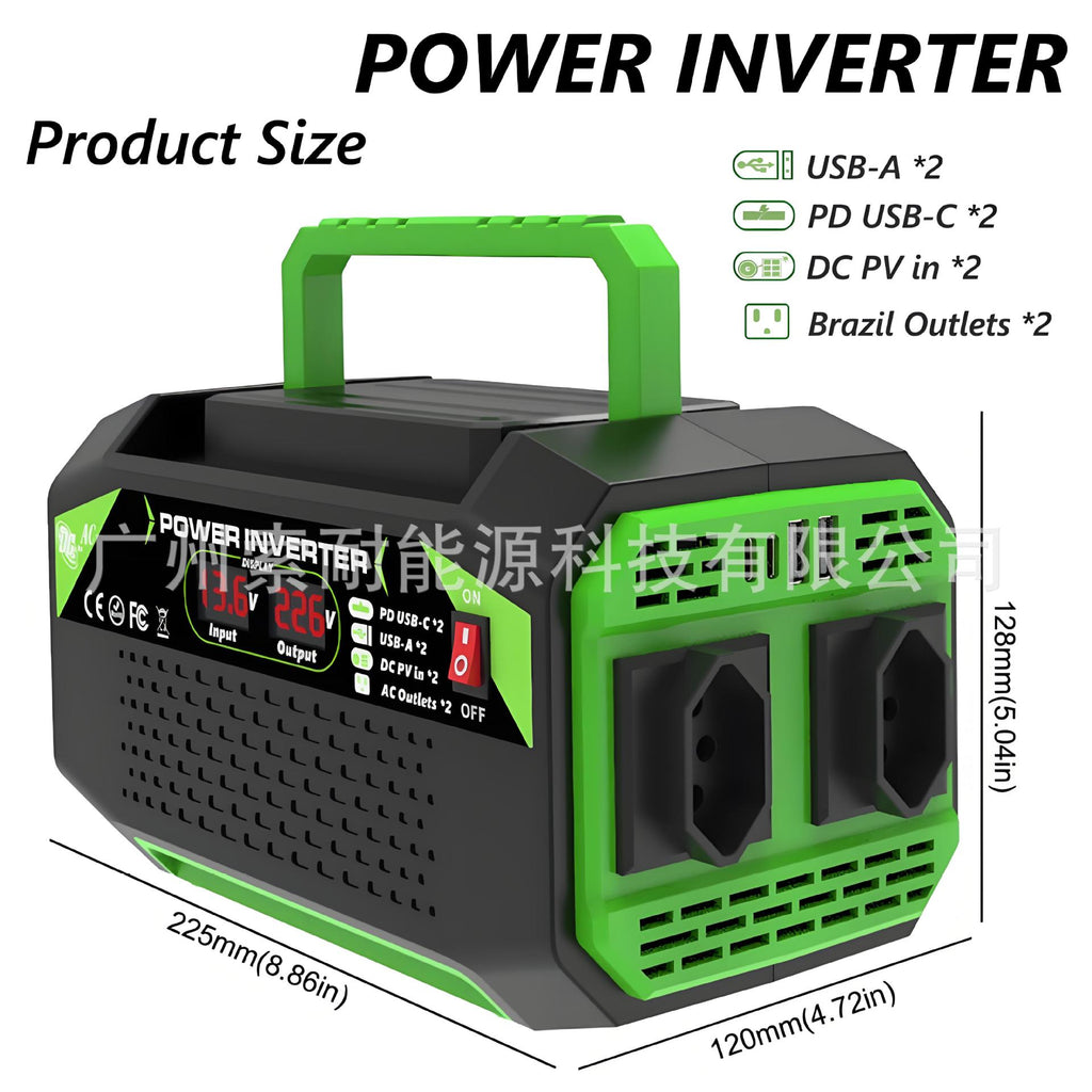 Vehicle Inverter300W/500W12V Turn110V/220V Dual Socket with Digital Display/USB/Type-C