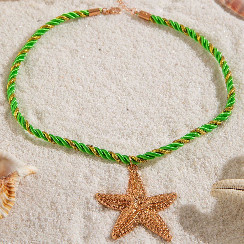 European and American Metal Ocean Style Starfish Pendant Necklace Jewelry Personality Exaggerated Star Beach Vacation Necklace for Women