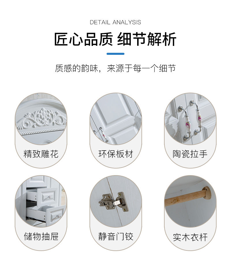 Simple Bedroom Wardrobe European Style Cloakroom Double-Opening Three-Door Four-Door Wooden Panel Rental Room Storage Space Organizer