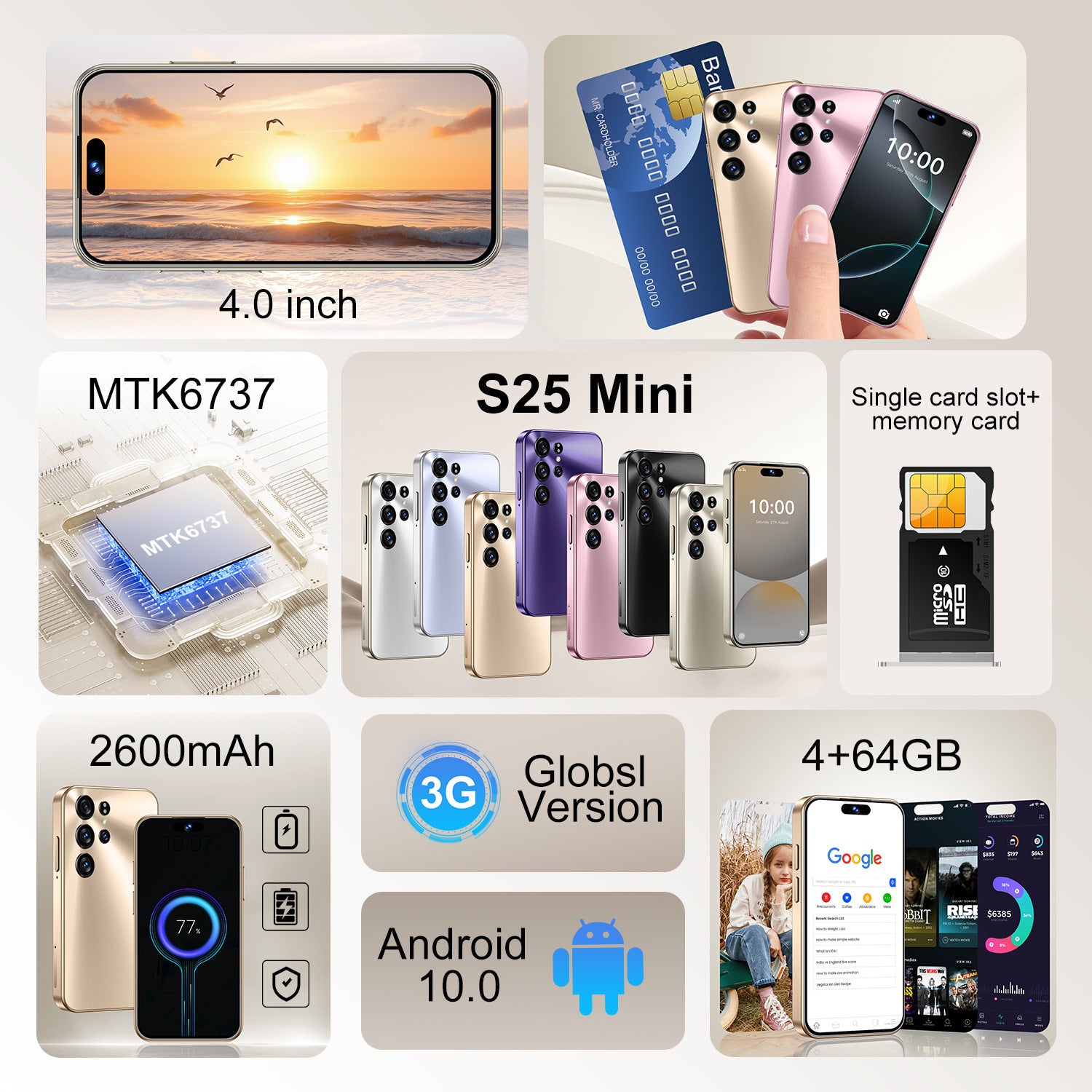 Hot Sale S25 Mini Mini Smartphone4+64G All-Network Dual-SIM Dual-Standby Android mini Mobile Phone