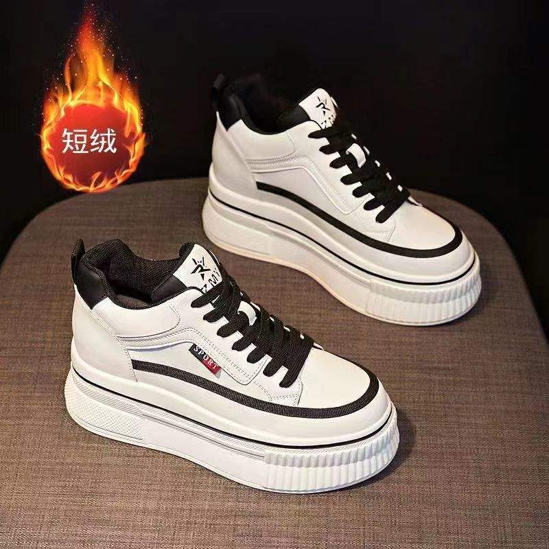 Campus Style Height Increasing Shoes for Women, Spring and Autumn New Slimming Wedge White Slip-On Casual Shoes