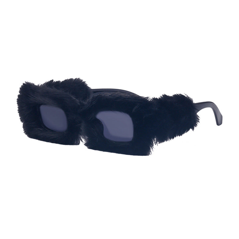 Fashion Plush Square Frame Sunglasses for Women Winter Full Coverage Sunglasses Wholesale Same Style for Women sunglasses