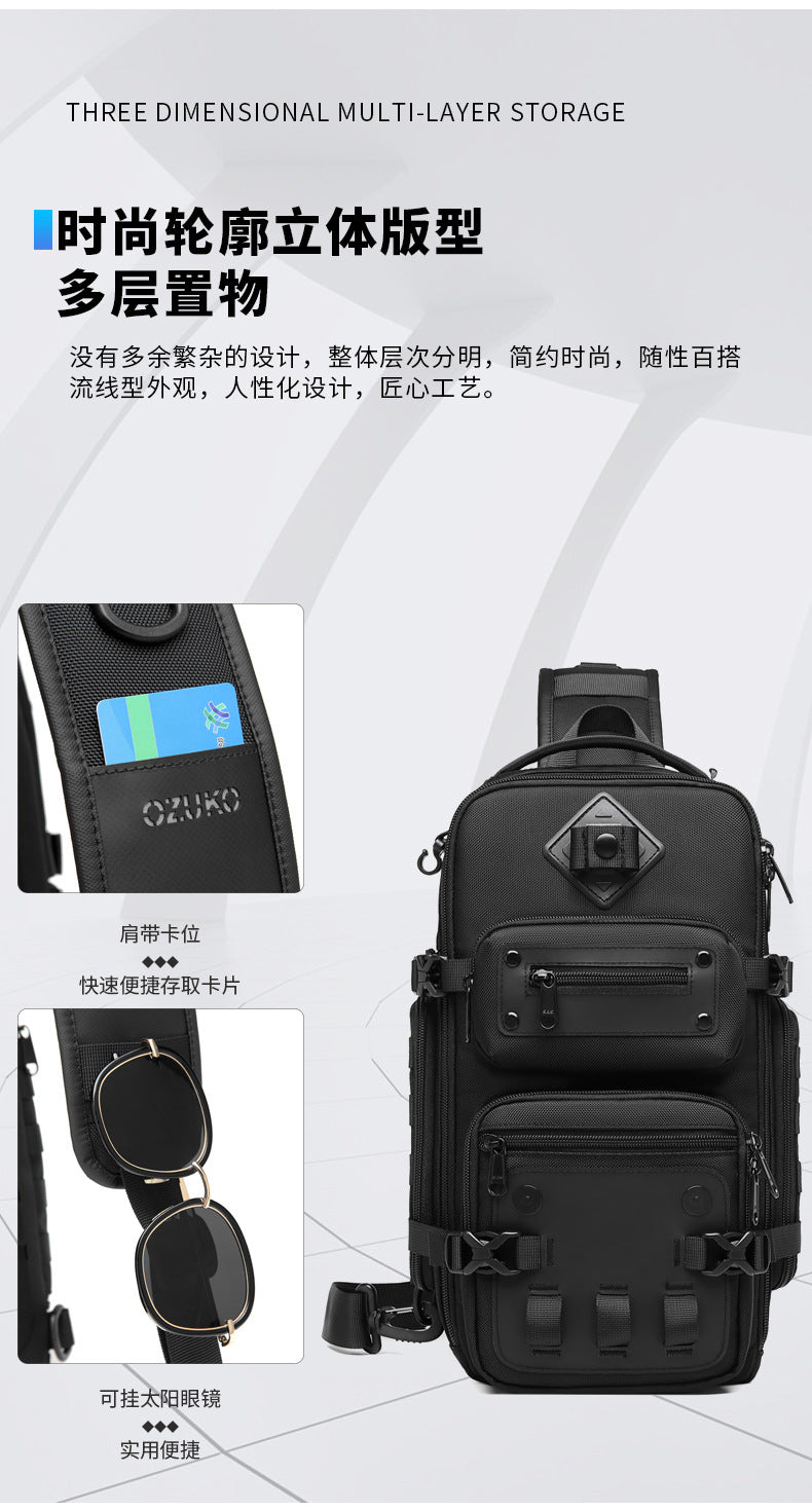 OZUKO Tactical Chest Bag Men's Crossbody Bag Shoulder Bag Men's Outdoor Sports Waterproof High-Quality Men's Bag