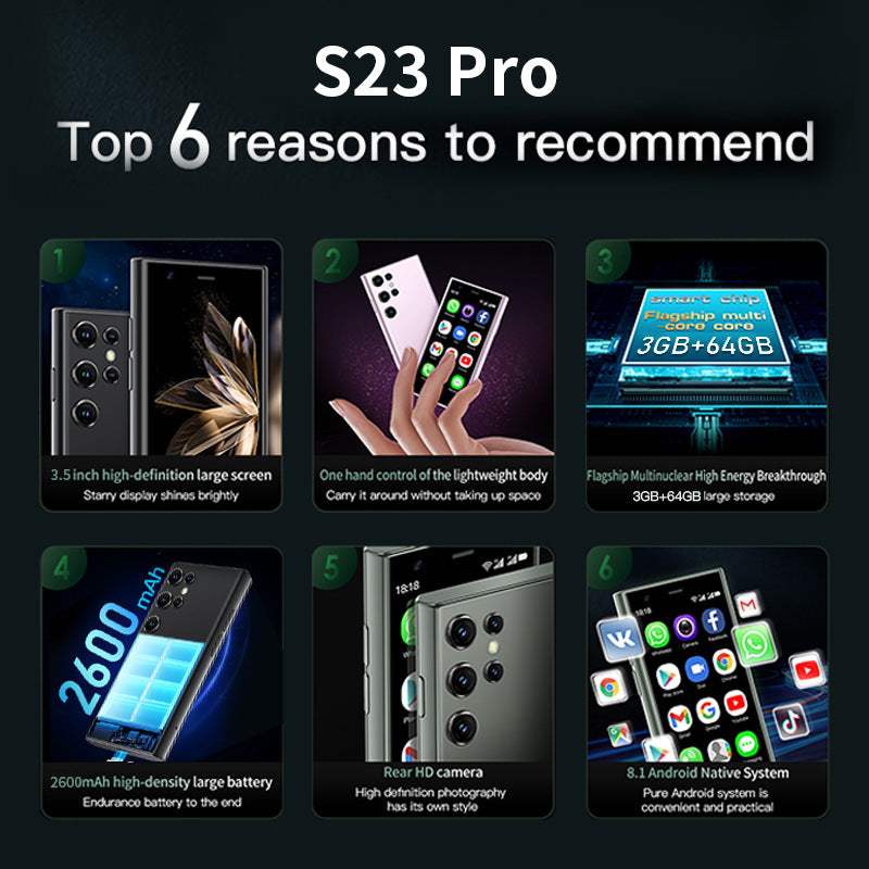 New Product S23Pro Mobile Phone3Inch2+16GB Android8.1Smart Mini Mobile Phone Ultra Small Pocket Backup Phone