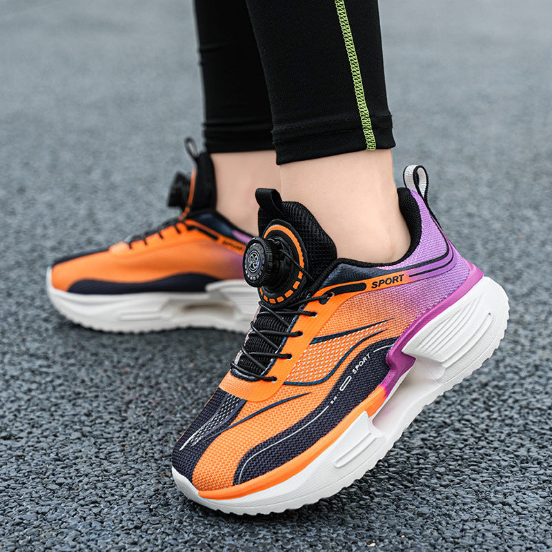 Summer Youth Breathable Mesh Rotating Button Sports Shoes Comfortable Soft Sole Men's Shoes Lightweight Non-Slip Children's Running Shoes