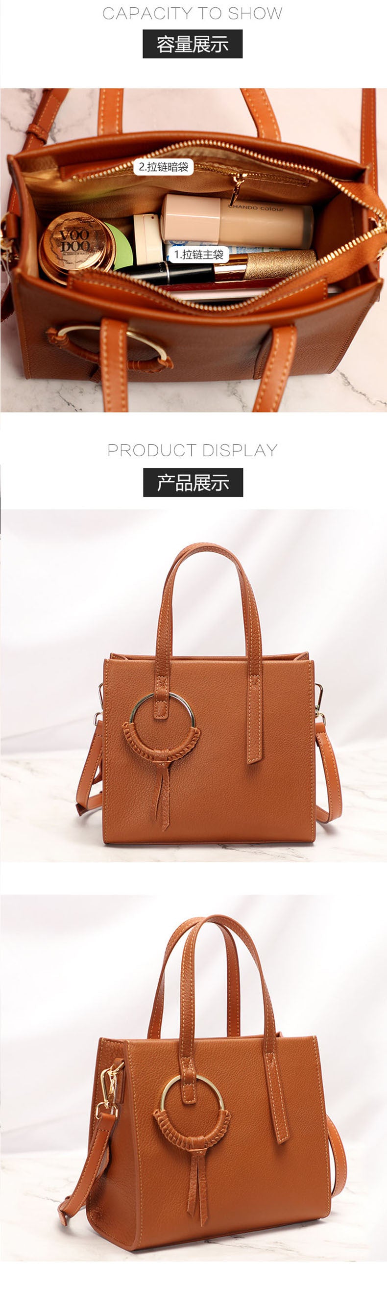 Simple Women's Single Shoulder Handbag Large Capacity Women's Crossbody Bag for Work Commute Cowhide Women's Bag In Stock Wholesale