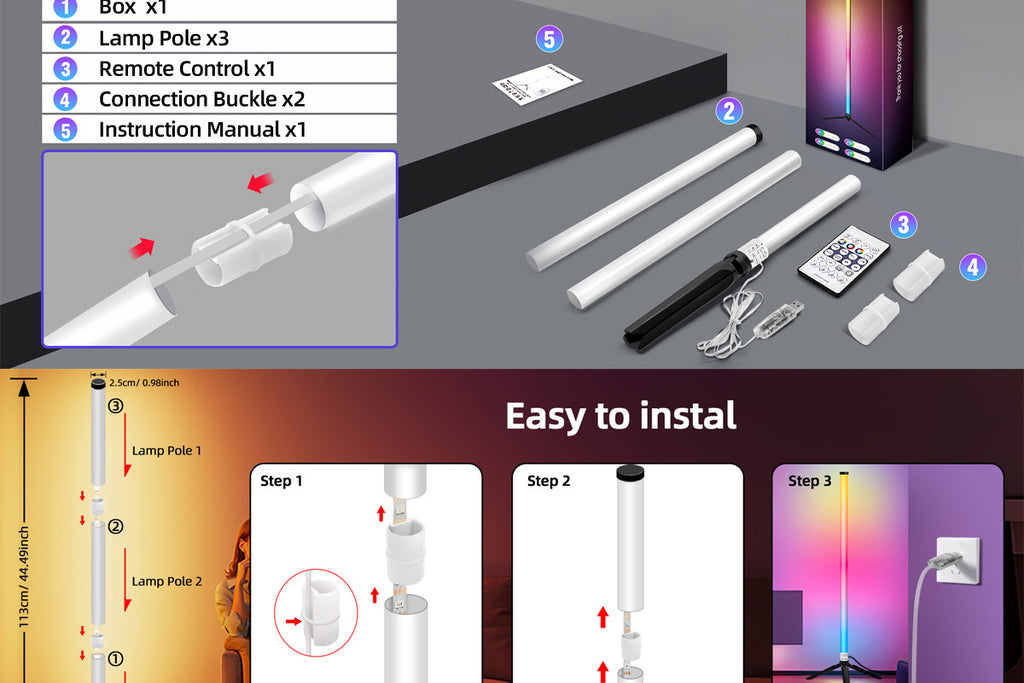 Triangular Floor Lamp Iridescent Floor Lamp Ambient Light led Floor Lamp RGB Floor Lamp USB Corner Light Sound Pickup Lamp