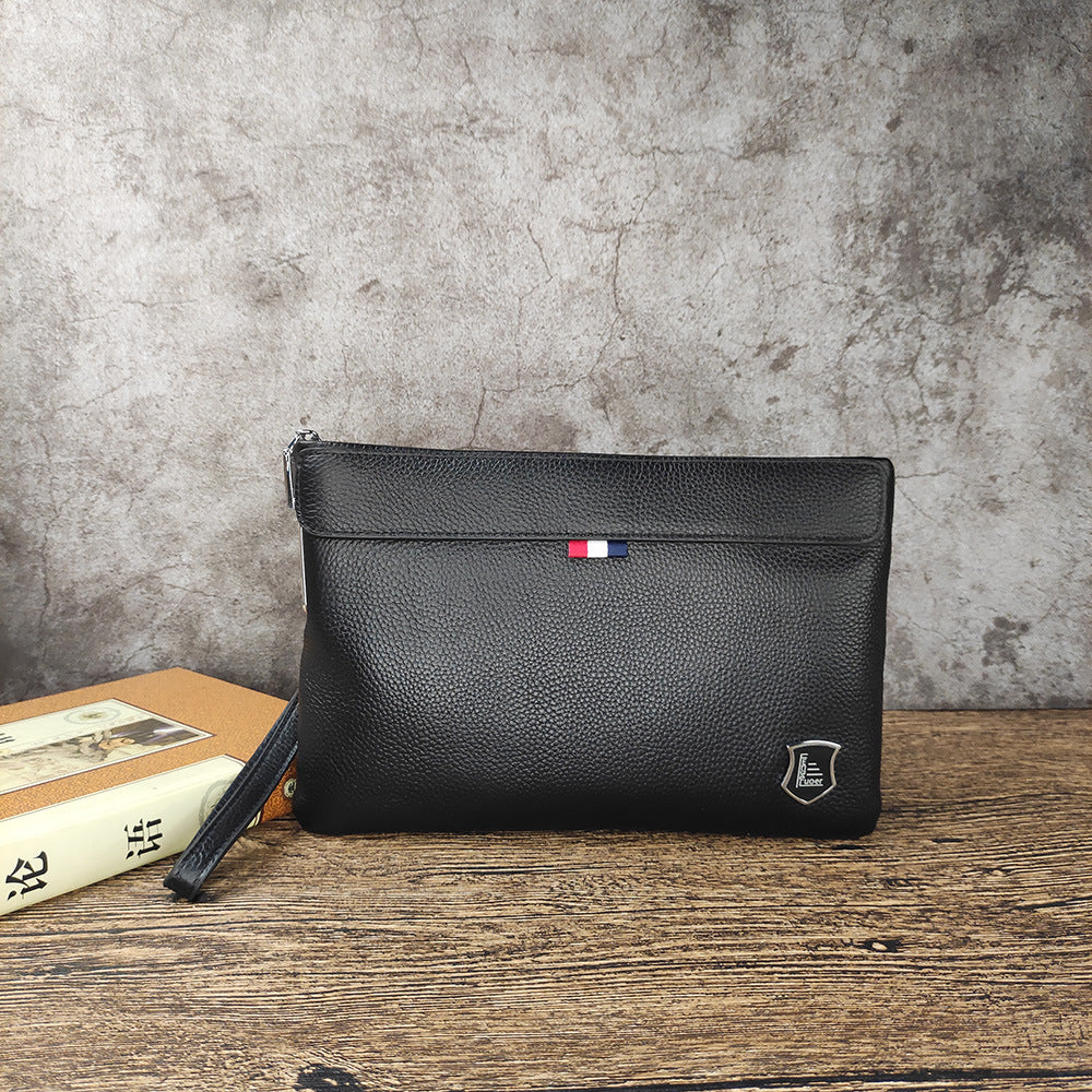 Business Commuting Genuine Leather Clutch Bag for Men, Casual Large Capacity Top Layer Cowhide Men's Handheld Wallet Phone Bag
