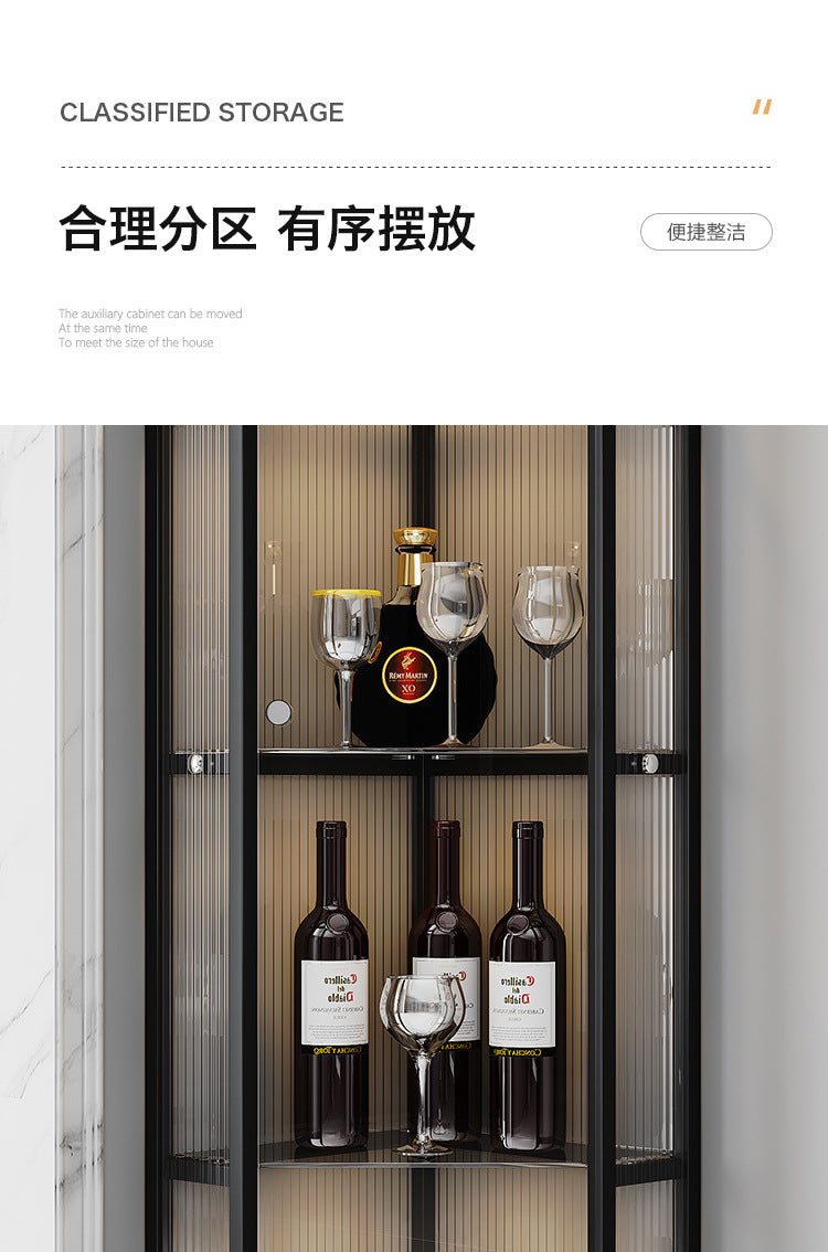 High-End Light Luxury Glass Corner Cabinet Modern Minimalist Living Room Wall Corner Cabinet Triangle Storage Cabinet Sideboard Wine Cabinet