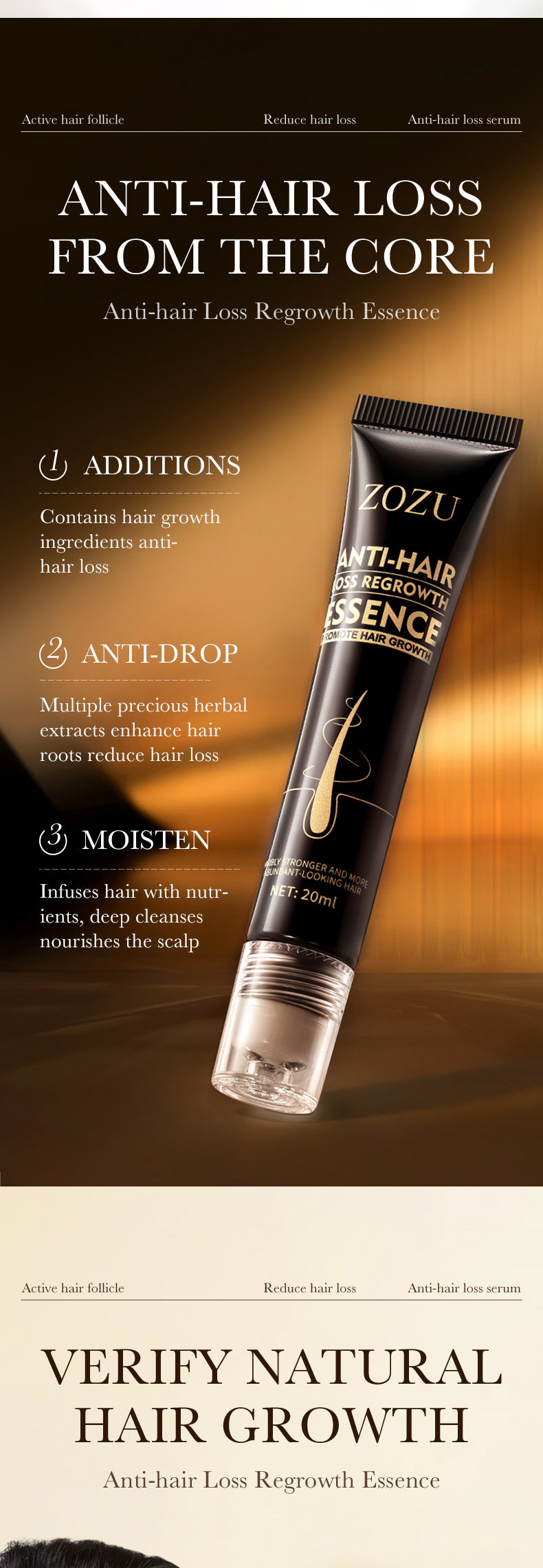 Full English Anti-Hair Loss Serum ZOZU Strengthen Hair Roots Improve Hair Loss Hair Growth Essence  Wholesale