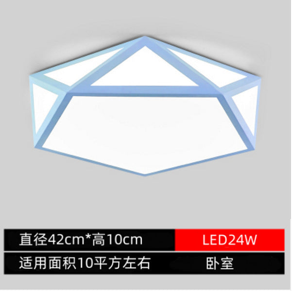 Minimalist Iron Art Acrylic Ceiling Light Nordic Diamond Geometric Hollow Children's Bedroom Colorful Macaron led Lamp