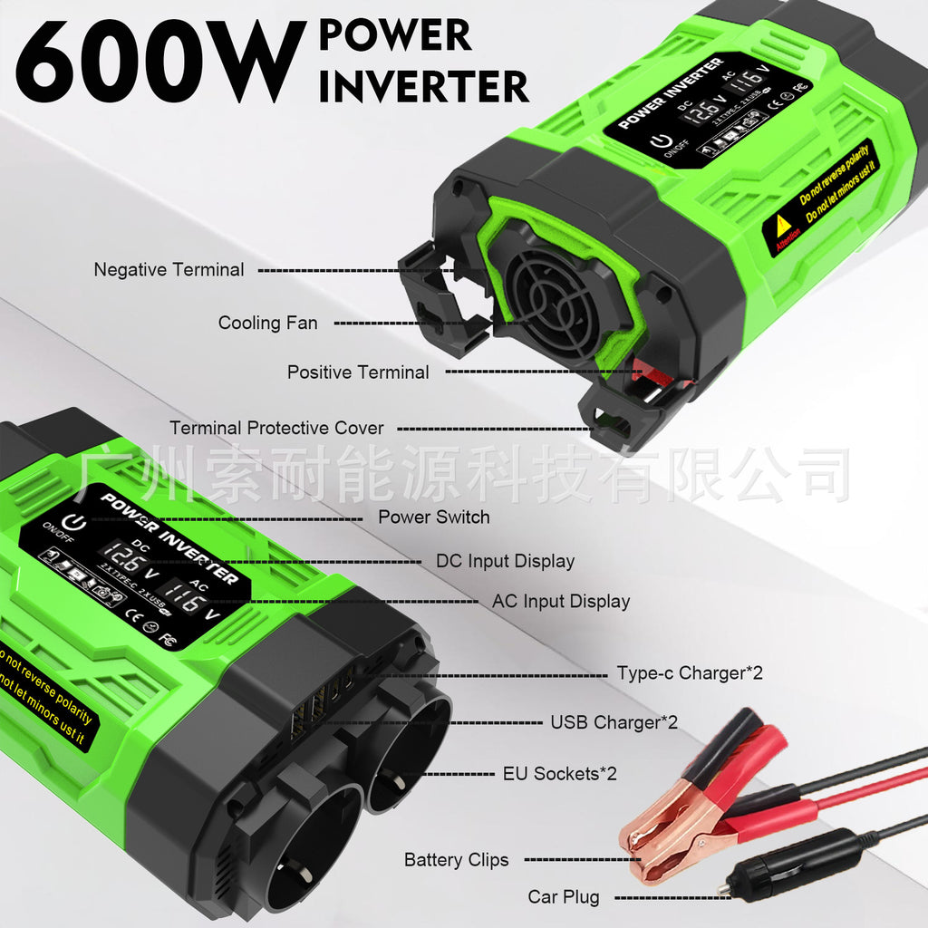 European Standard Socket Car Inverter200W 300W 600W12V Turn220V Dual Socket Dual USB Double Type-C