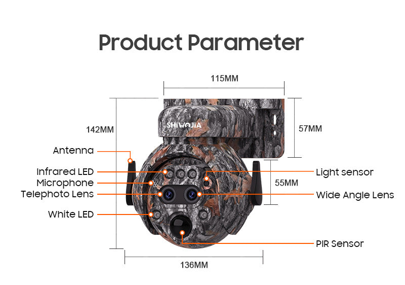 Camouflage122x Zoom Solar Camera Outdoor Forest4G Binocular HD AI Full Color Night Vision Surveillance