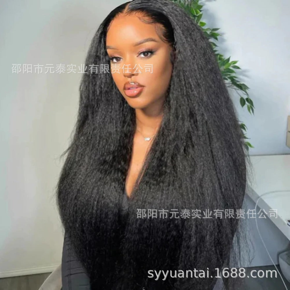 Kinky Straight 13x4 Lace Front Synthetic Wig Long Black Wigs