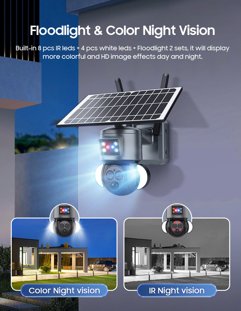 New Product12Binocular Hybrid Zoom Solar Camera Courtyard6MP High Definition Red and Blue Alarm Monitoring