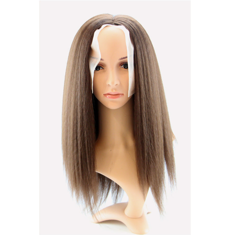 13*4 Factory Direct Sale Front Lace Hand Crochet yaki Long Straight Hair Wig Yaki Synthetic Wig